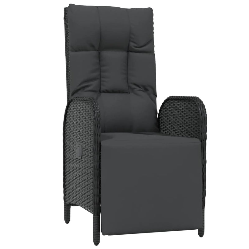 vidaXL Outdoor Reclining Chairs with Cushions 2 pcs Poly Rattan Black