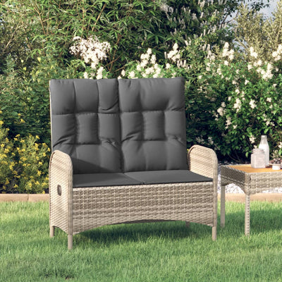 vidaXL Reclining Garden Bench with Cushions 107 cm Poly Rattan Black