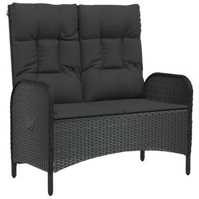 vidaXL Reclining Garden Bench with Cushions 107 cm Poly Rattan Black
