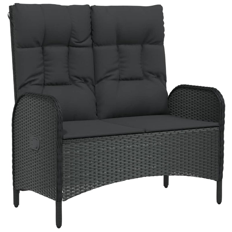 vidaXL Reclining Garden Bench with Cushions 107 cm Poly Rattan Black