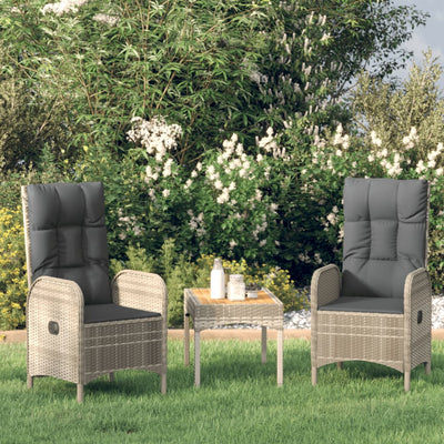 vidaXL 3 Piece Garden Lounge Set with Cushions Black Poly Rattan