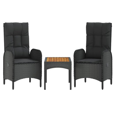 vidaXL 3 Piece Garden Lounge Set with Cushions Black Poly Rattan