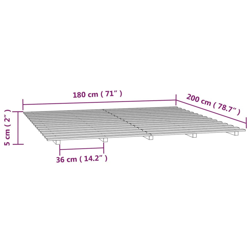 vidaXL Bed Frame without Mattress Black 183x203 cm King Solid Wood Pine