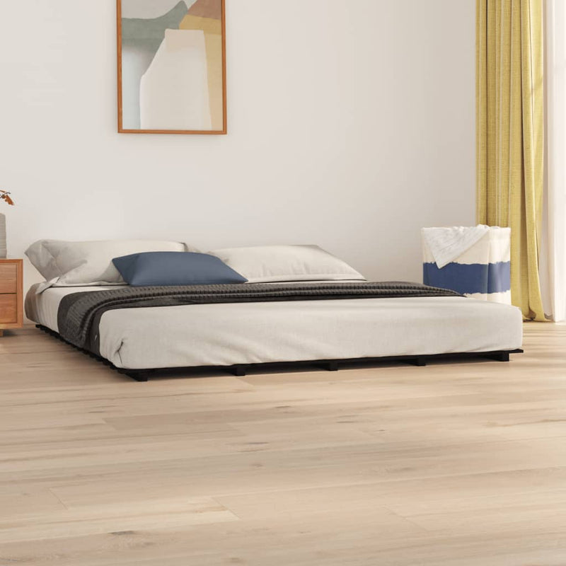 vidaXL Bed Frame without Mattress Black 183x203 cm King Solid Wood Pine