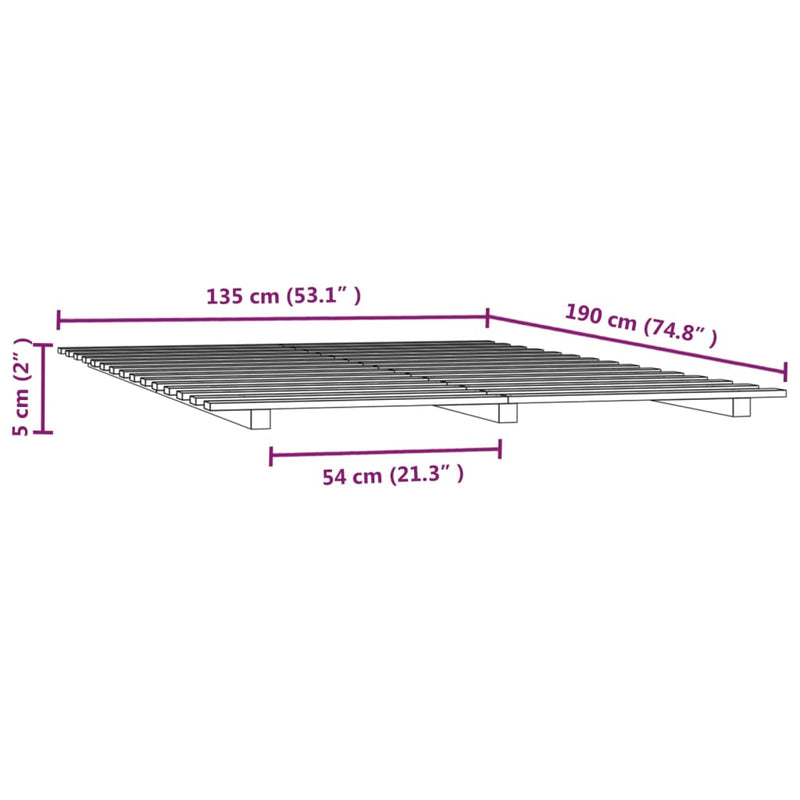 vidaXL Bed Frame without Mattress Black 135x190 cm Solid Wood Pine