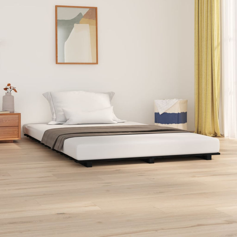 vidaXL Bed Frame without Mattress Black 135x190 cm Solid Wood Pine