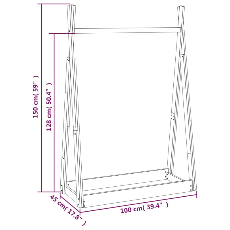 vidaXL Clothes Rack 100x45x150 cm Solid Wood Pine