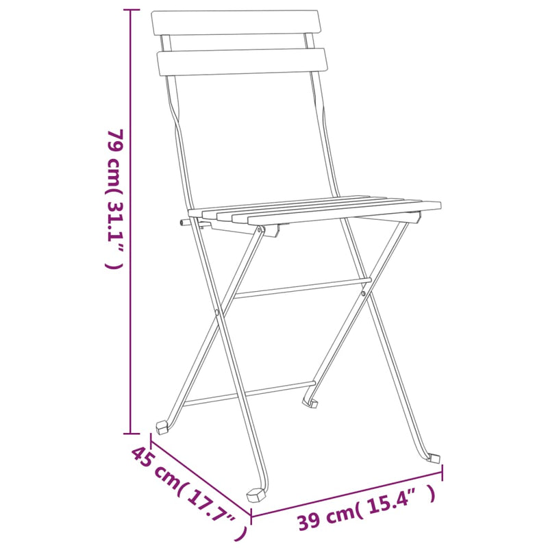vidaXL 3 Piece Folding Bistro Set Solid Wood Teak and Steel