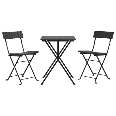 vidaXL 3 Piece Folding Bistro Set Black Poly Rattan