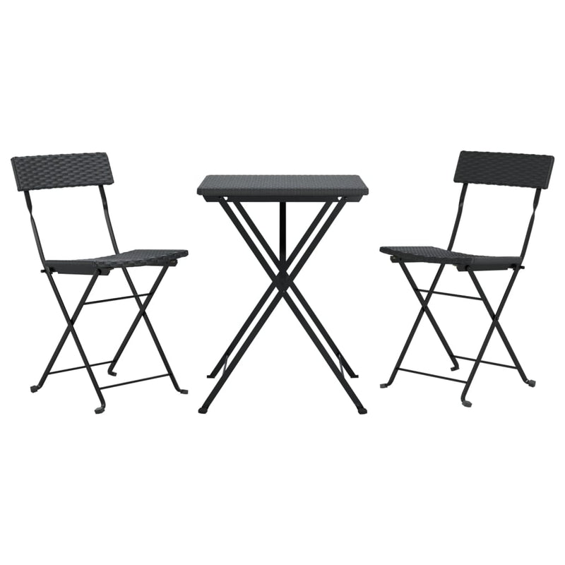 vidaXL 3 Piece Folding Bistro Set Black Poly Rattan