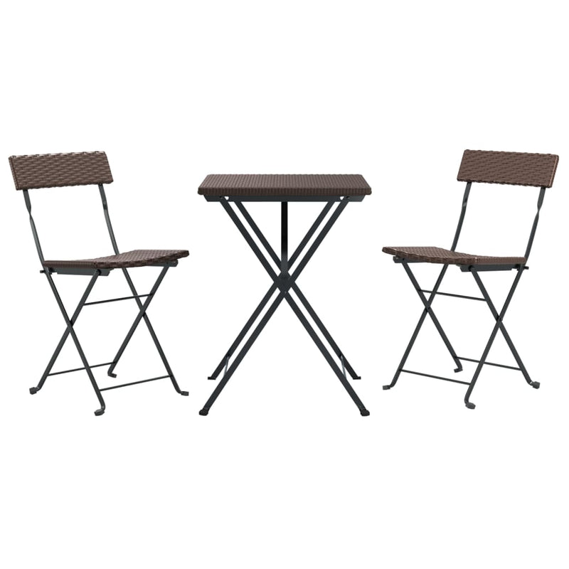 vidaXL 3 Piece Folding Bistro Set Black Poly Rattan