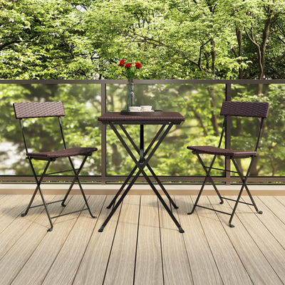 vidaXL 3 Piece Folding Bistro Set Black Poly Rattan