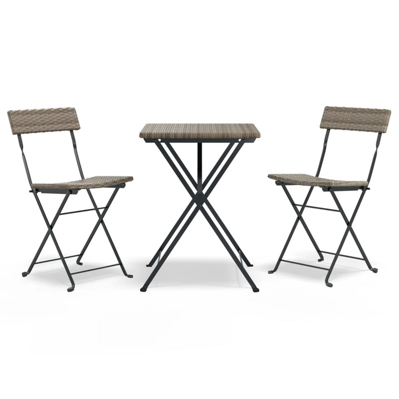 vidaXL 3 Piece Folding Bistro Set Grey Poly Rattan