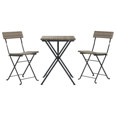 vidaXL 3 Piece Folding Bistro Set Grey Poly Rattan