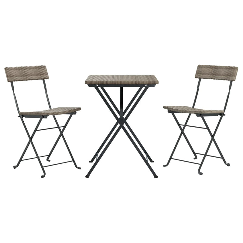 vidaXL 3 Piece Folding Bistro Set Grey Poly Rattan