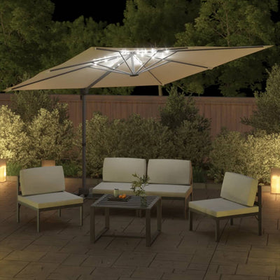 vidaXL LED Cantilever Garden Parasol Sand White 400x300 cm