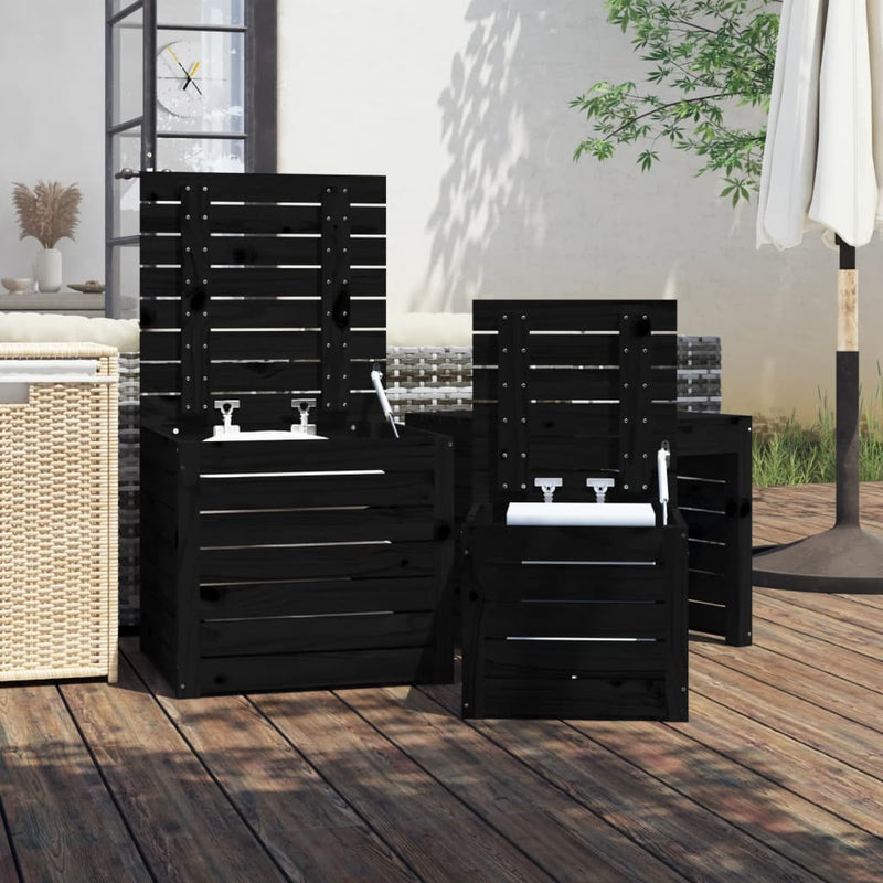 vidaXL 3 Piece Garden Box Set Black Solid Wood Pine