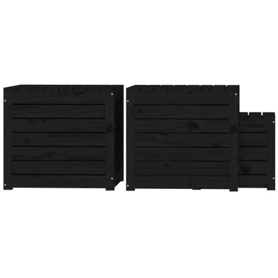 vidaXL 3 Piece Garden Box Set Black Solid Wood Pine