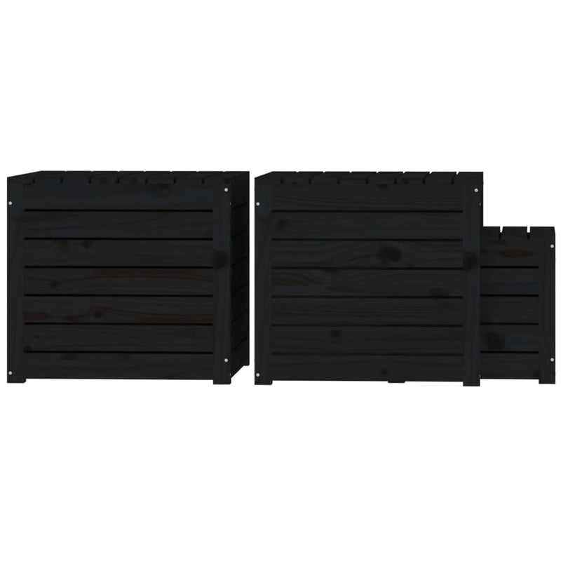 vidaXL 3 Piece Garden Box Set Black Solid Wood Pine
