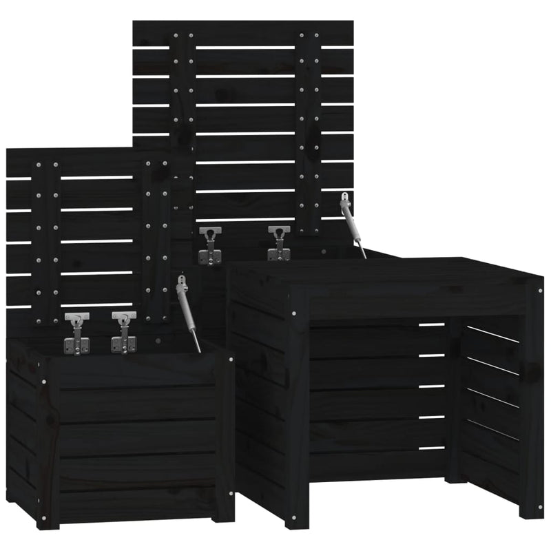vidaXL 3 Piece Garden Box Set Black Solid Wood Pine