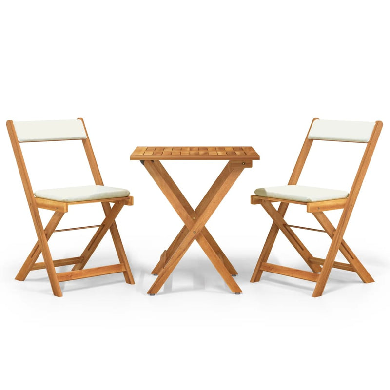 vidaXL 3 Piece Folding Bistro Set with Cushions Solid Wood Acacia