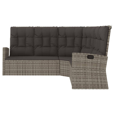 vidaXL Reclining Corner Sofa with Cushions Black Poly Rattan