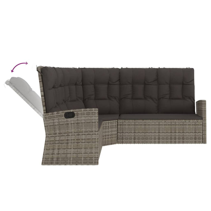 vidaXL Reclining Corner Sofa with Cushions Black Poly Rattan