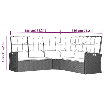 vidaXL Reclining Corner Sofa with Cushions Black Poly Rattan