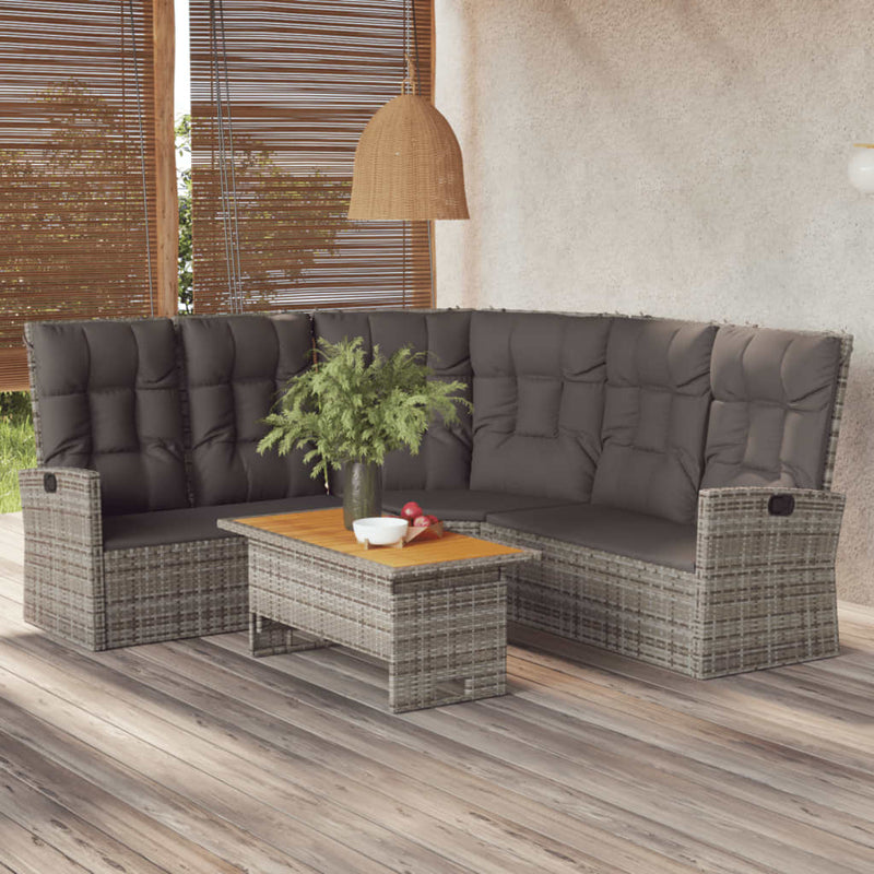 vidaXL Reclining Corner Sofa with Cushions Black Poly Rattan