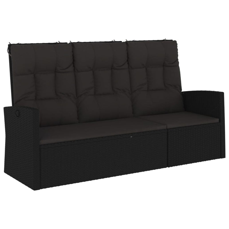vidaXL Reclining Garden Bench with Cushions Black 118 cm Poly rattan