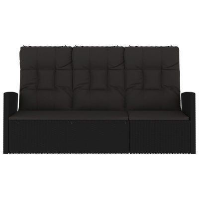 vidaXL Reclining Garden Bench with Cushions Black 118 cm Poly rattan