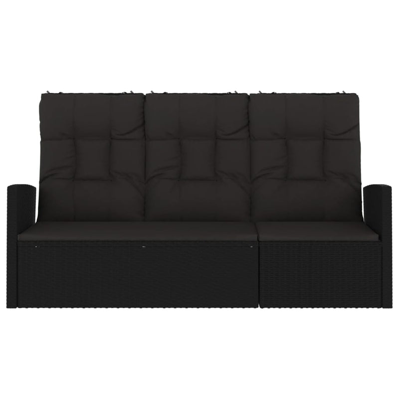 vidaXL Reclining Garden Bench with Cushions Black 118 cm Poly rattan