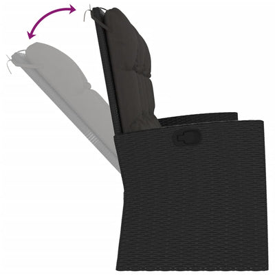 vidaXL Reclining Garden Bench with Cushions Black 118 cm Poly rattan