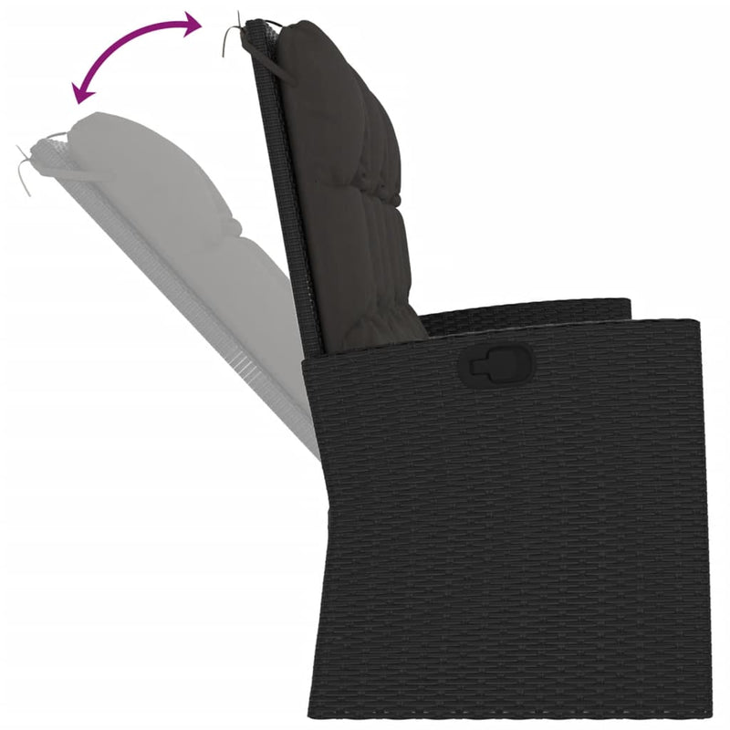 vidaXL Reclining Garden Bench with Cushions Black 118 cm Poly rattan