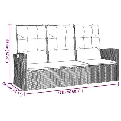 vidaXL Reclining Garden Bench with Cushions Black 118 cm Poly rattan