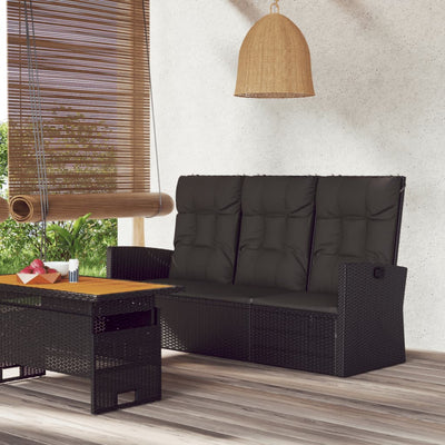vidaXL Reclining Garden Bench with Cushions Black 118 cm Poly rattan