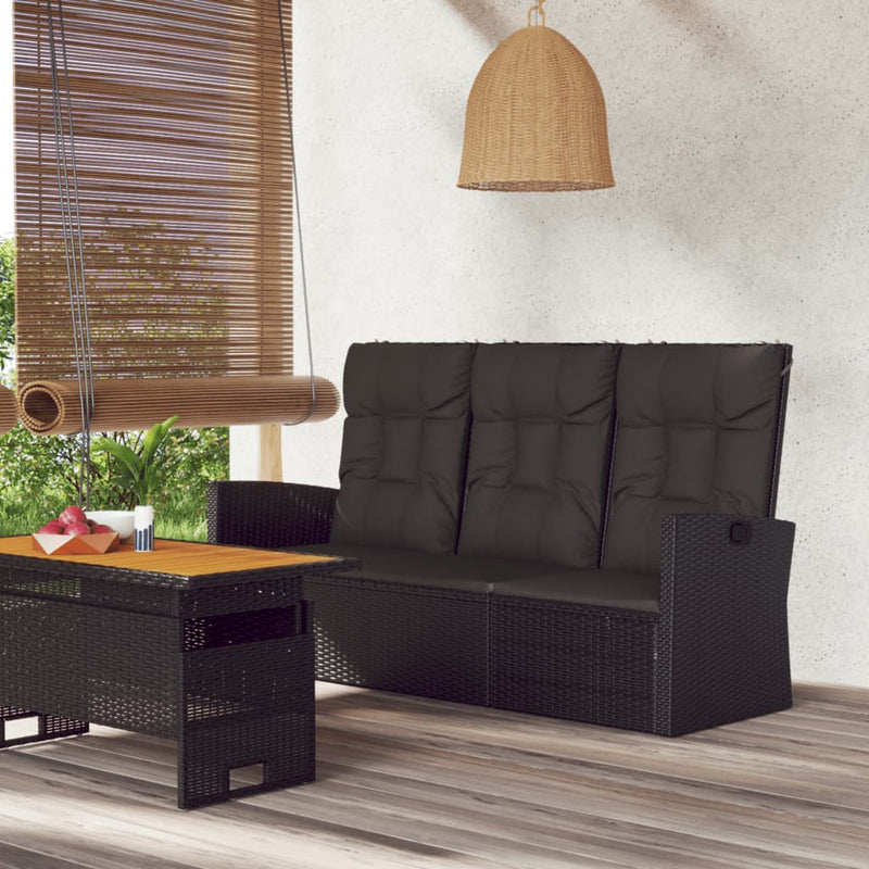 vidaXL Reclining Garden Bench with Cushions Black 118 cm Poly rattan