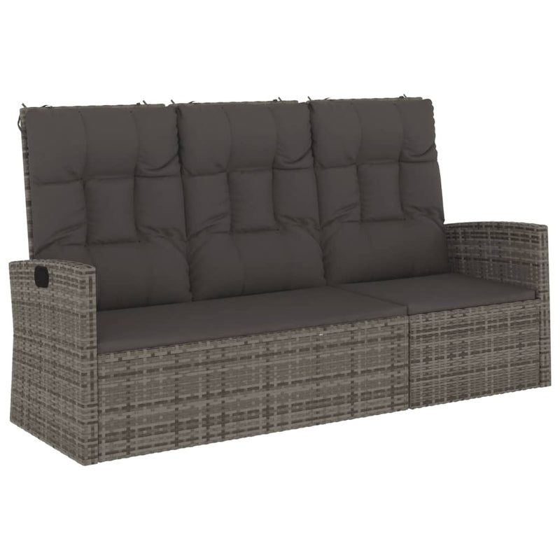 vidaXL Reclining Garden Bench with Cushions Black 118 cm Poly rattan