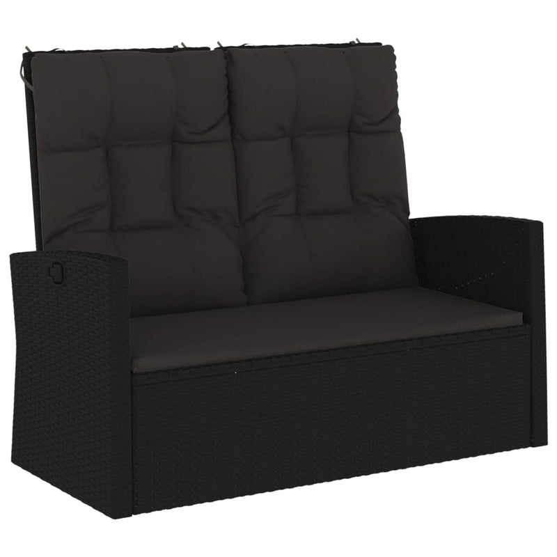 vidaXL Reclining Garden Bench with Cushions Black 118 cm Poly rattan