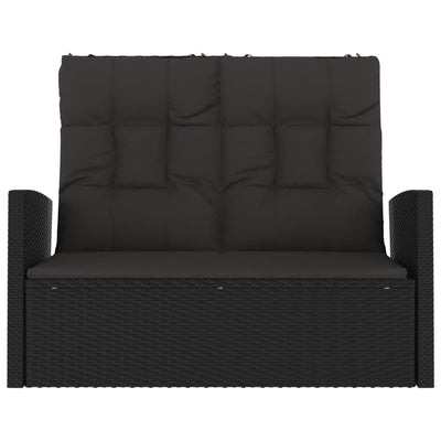 vidaXL Reclining Garden Bench with Cushions Black 118 cm Poly rattan