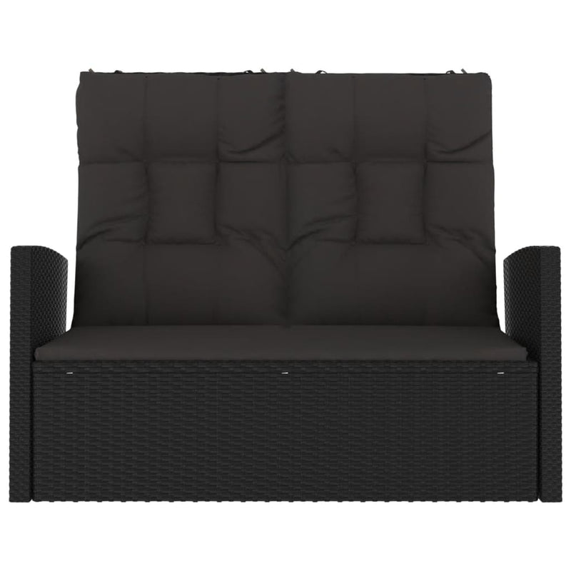 vidaXL Reclining Garden Bench with Cushions Black 118 cm Poly rattan