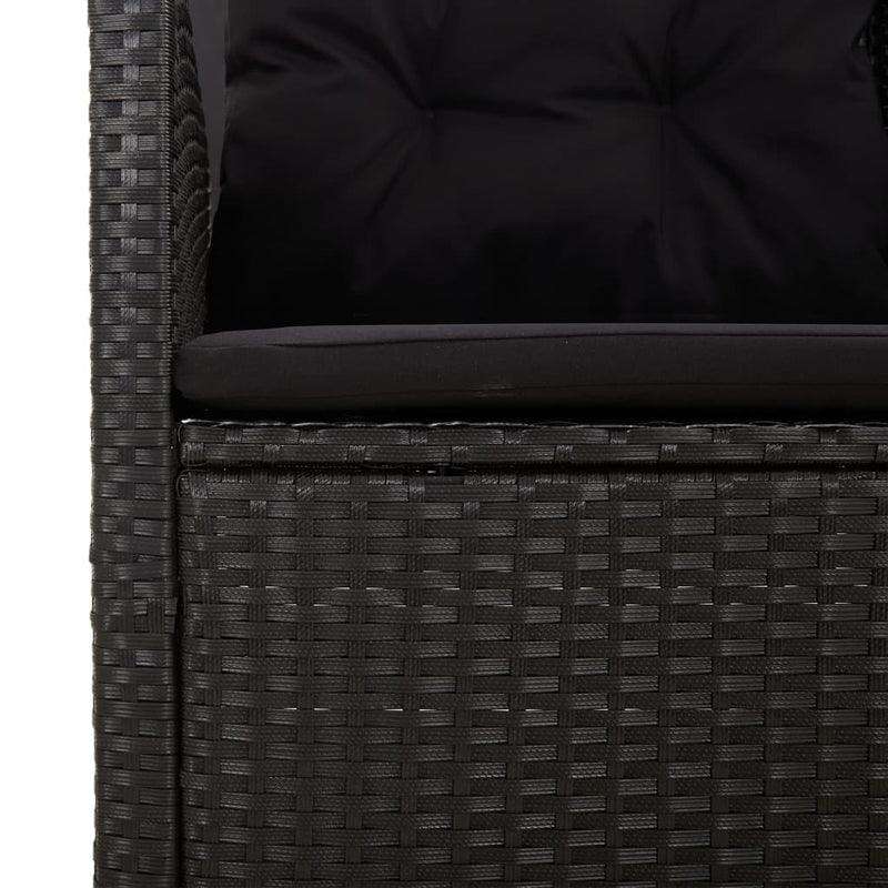 vidaXL Reclining Garden Bench with Cushions Black 118 cm Poly rattan