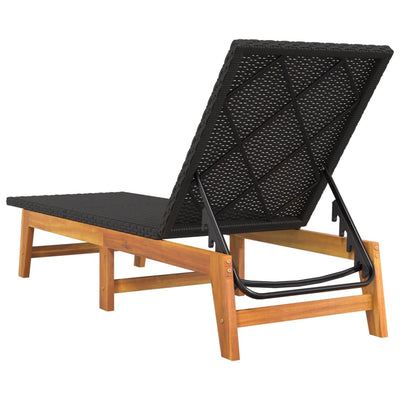vidaXL Sun Lounger Black and Brown Poly Rattan&Solid Wood Acacia