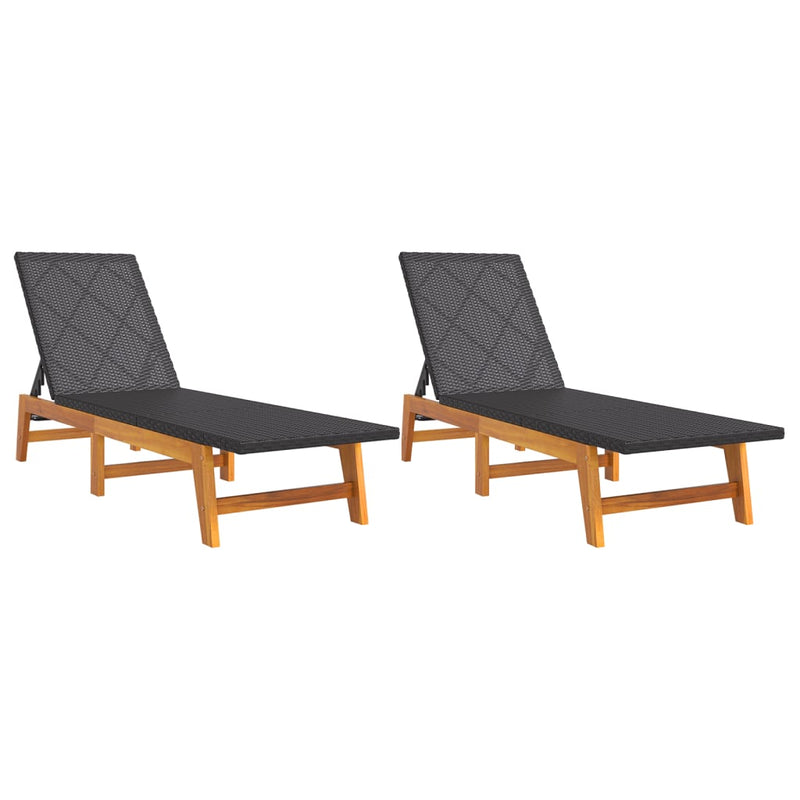 vidaXL Sun Loungers 2 pcs Black and Brown Poly Rattan&Solid Wood Acacia