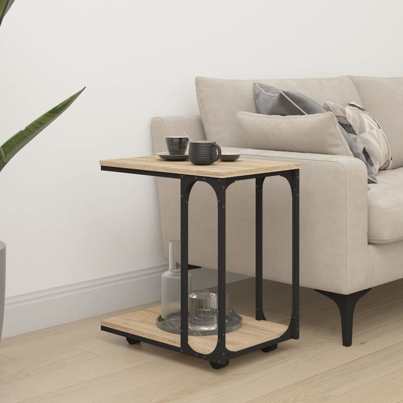 vidaXL Side Table with Wheels Black 50x35x55.5cm Engineered Wood