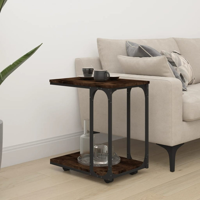 vidaXL Side Table with Wheels Black 50x35x55.5cm Engineered Wood