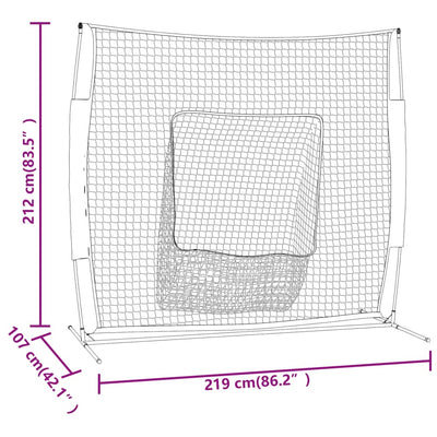 vidaXL Portable Baseball Net Red and Black 219x107x212 cm Steel and Polyester