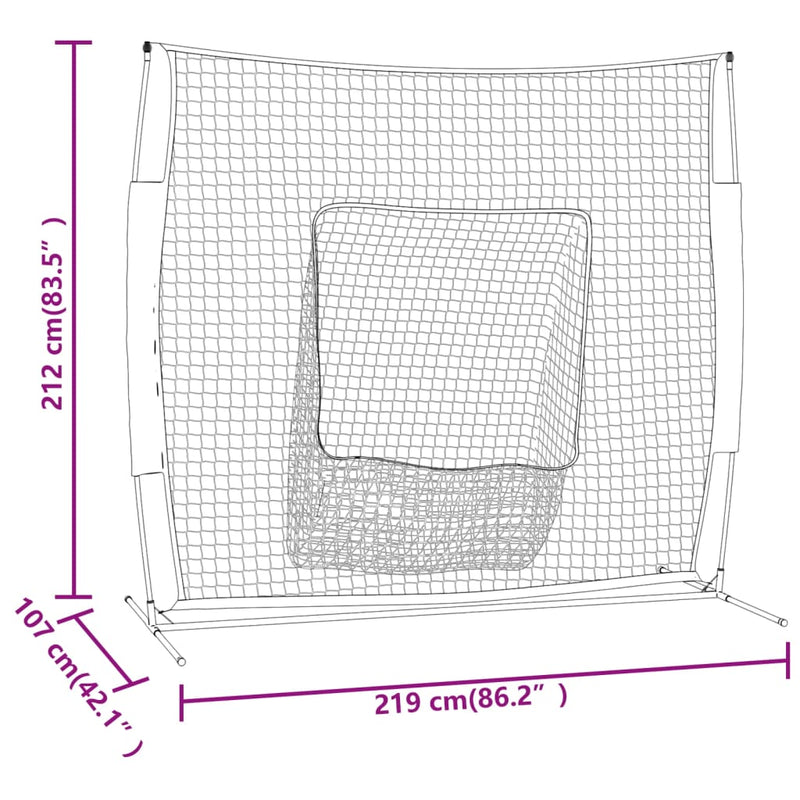 vidaXL Portable Baseball Net Red and Black 219x107x212 cm Steel and Polyester