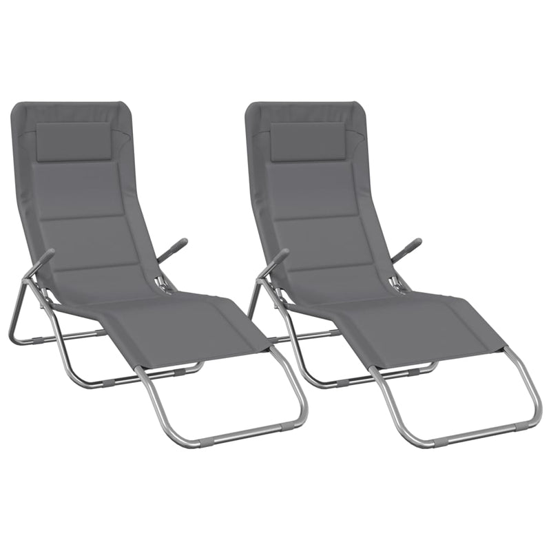 vidaXL Folding Sun Loungers 2 pcs Grey Textilene and Powder-coated Steel