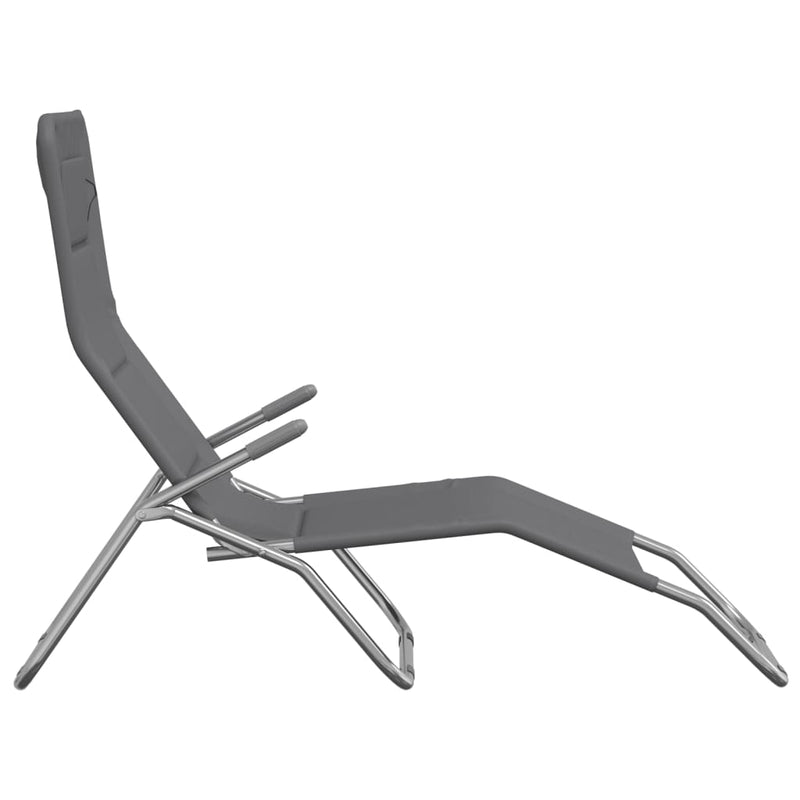vidaXL Folding Sun Loungers 2 pcs Grey Textilene and Powder-coated Steel